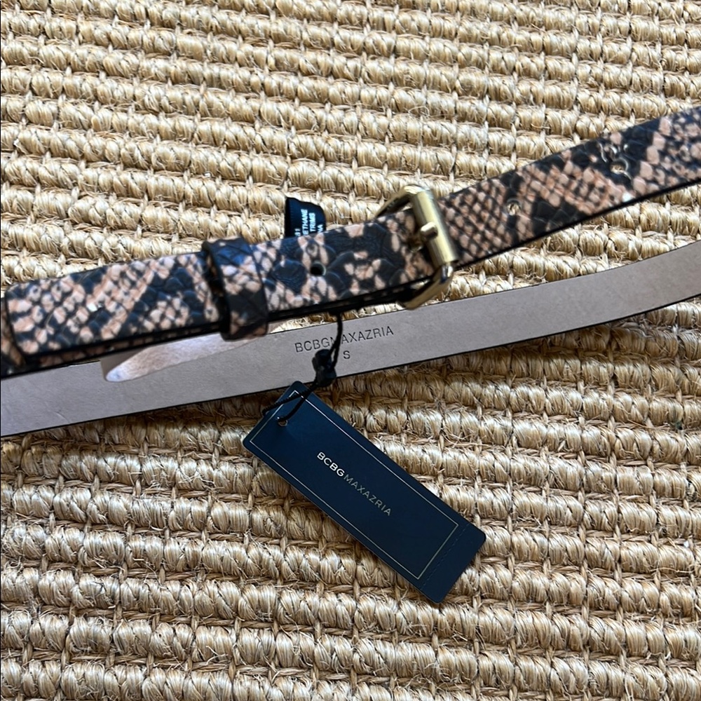 BCBGMaxAzria Snake Print Belt - Black and Tan